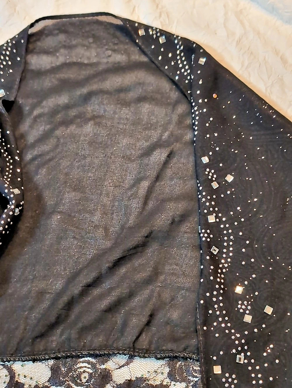 Jessica McClintock Black Sparkly Evening Wrap Shawl Lace & Rhinestone Trim